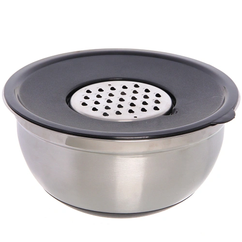 Миска из нержавеющей стали на силиконовом основании 26см с 3-мя насадками-терками_3