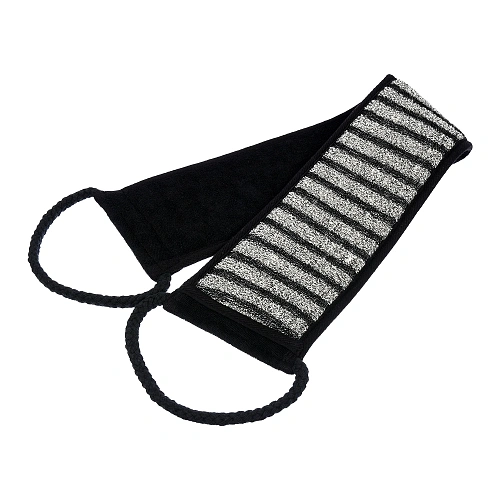 Мочалка "Мужская" лента, 10х60 см (10х74 см с ручками), medium/soft, чёрно-серая, для бани и сауны "Банные штучки"/ 30