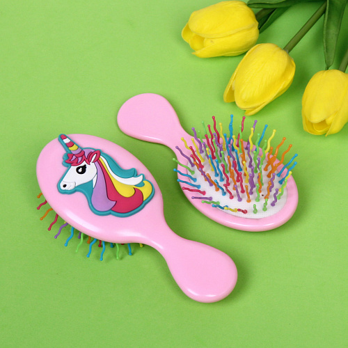 Расчёска массажная Little darling - Чудесный Единорожек, цвет розовый  13,86см_3