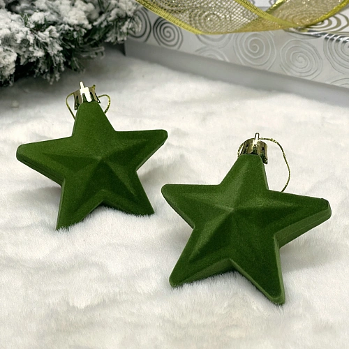 Набор ёлочных украшений VELOUR "Звезда" 8 см (набор 2 шт), Изумруд