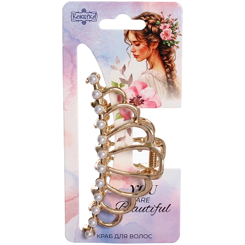 Заколка - краб для волос на блистере PREMIUM, диадема, цвет серебро и золото, 9,5см_6