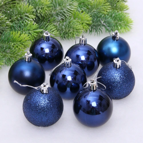 Новогодние шары 6 см (набор 24 шт) "Микс фактур", сапфир