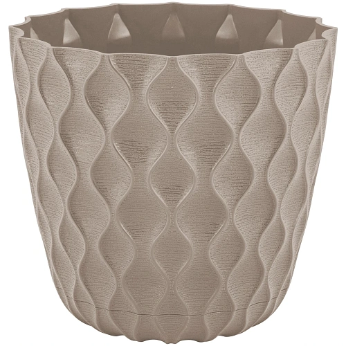 Горшок для цветов пластиковый 1,4л d-14,5см "Wave" с дренажной сеткой и съемным поддоном, французский платан