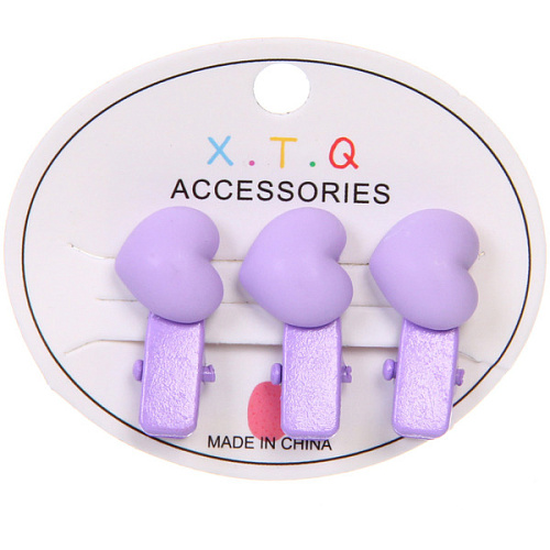 Зажимы для волос детские 3шт "РОЗОВОЕ ОБЛАКО", фиолет. сердечки, 2.5см (блистер и пакет с подвесом)