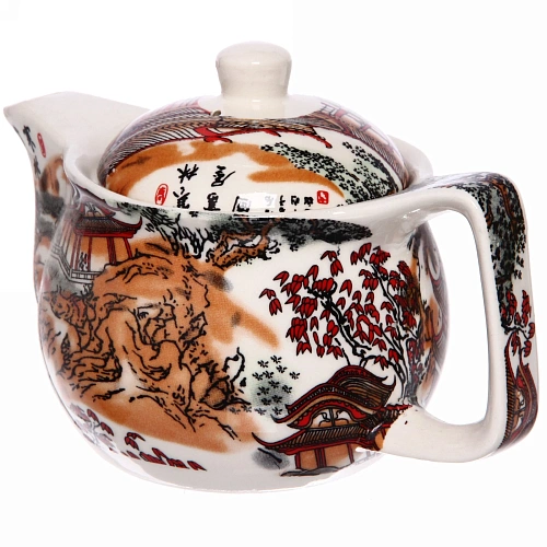 Чайник заварочный керамический 350мл с ситом Китайская деревня_5