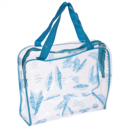 Косметичка прозрачная "Adventure - Feathers", перышки, цвет синий, 16*24*9см