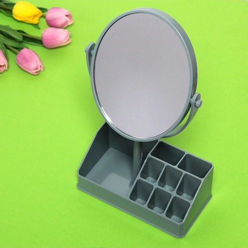 Зеркало настольное с органайзером для косметики Beauty, цвет голубой, 3118см_3