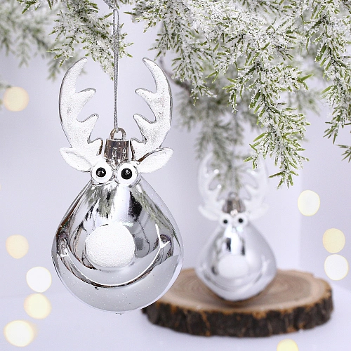 Ёлочная игрушка "Счастливый лось" 13 см (2 шт), серебро