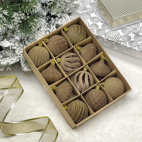 Набор елочных украшений VELOUR "Восточная ночь" 6 см (набор 12 шт), Кофейный