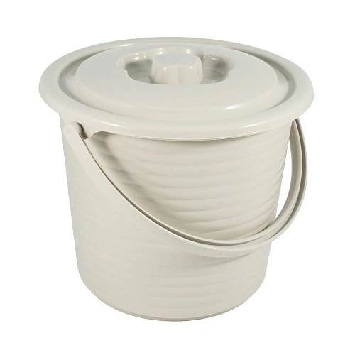 Ведро пищевое с крышкой рифленое RUNIS 5 л пластик, серо-бежевый