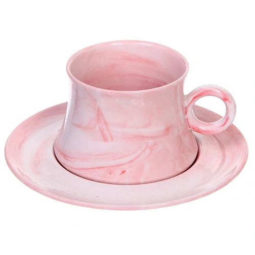 Чайная пара "Мрамор" (кружка 200мл+блюдце), розовая