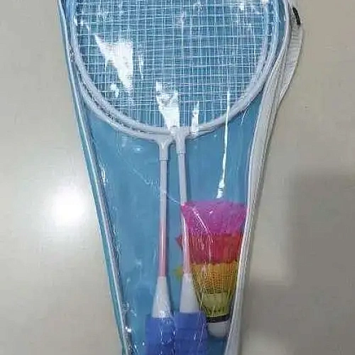 Бадминтон в наборе K-706, 3 предмета: 2 металлические ракетки 57 см,3 волана, чехол (цвет: голубой,розовый)