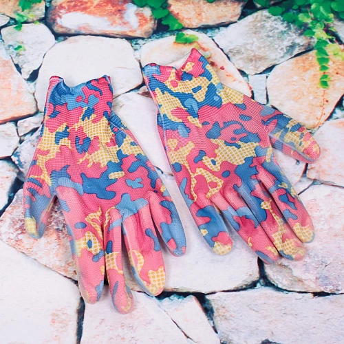 Перчатки нейлоновые Фантазия-Хаки гламур с ПВХ покрытием полуоблитые 8 р-р набор 5 пар_3