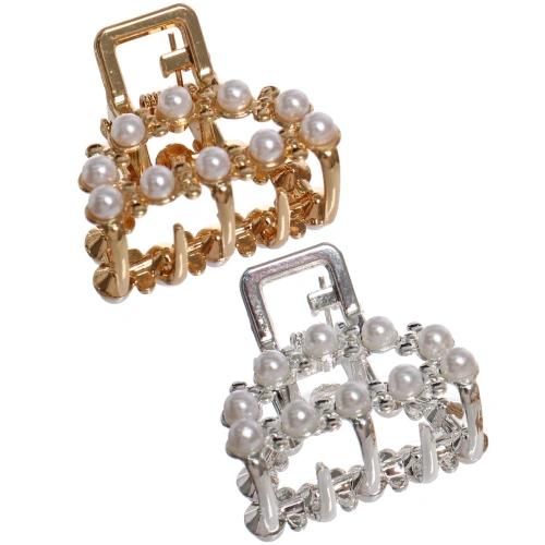 Заколка - краб для волос на блистере 1шт "PREMIUM", тоскана, цвет серебро и золото, 2.5*2.6см