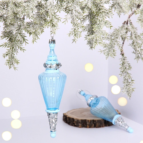 Елочные игрушки "Сияющий кристалл" 5,2*5,2*19 см (набор 2 шт), Голубой