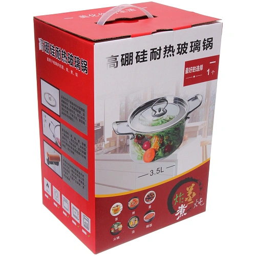 Кастрюля из боросиликатного стекла 3,5л Хай-Тек с металлическими ручками_13