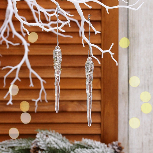 Подвеска "Морозная сосулька" 10 см (набор 2 шт), Шампань