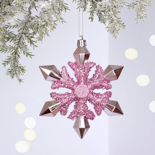 Ёлочная игрушка "Сияющая снежинка" 13*1.5*13.5 см, Розовый