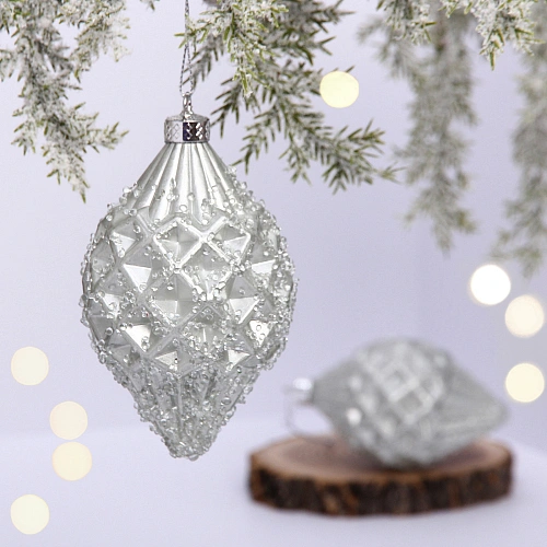 Ёлочные игрушки VERSAILLES "Ледяная капля" 12*6 см (набор 2 шт), Серебро