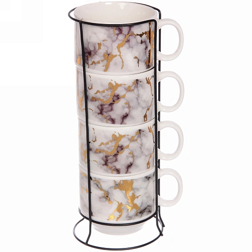 Набор кружек на стойке 200мл "Мрамор" золото
