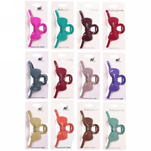 Заколка-краб для волос  на блистере "Magic Gloss", бантик, микс 6 цветов, 11см 