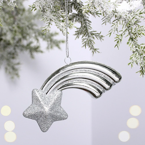 Ёлочная игрушка "Звезда желаний" 11*5*1,5 см, серебро