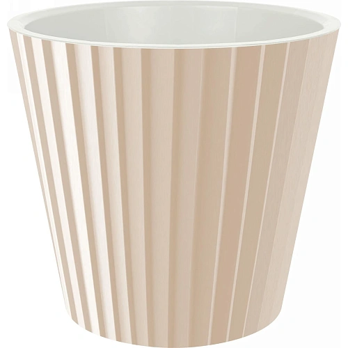 Горшок для цветов пластиковый 10,5л d-28см "Sand" c дренажной вставкой, молочный шоколад