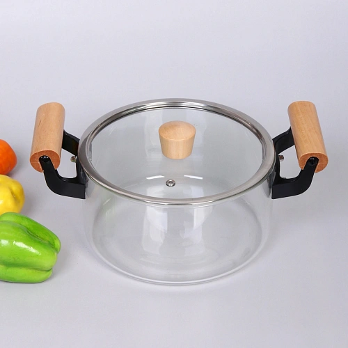 Кастрюля из боросиликатного стекла 2,5л Хай-Тек с деревянными ручками_16