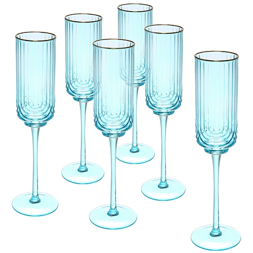 Бокал для шампанского 210мл "Enjoy Life" в наборе 6шт, цвет голубой