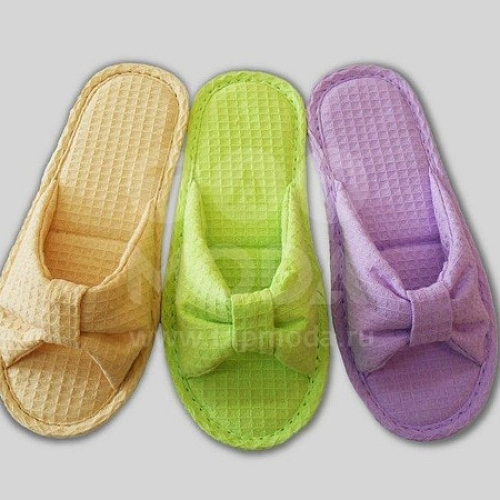 Тапочки домашние женские "Бантик Лайт"  верх вафельное полотно, подклад вафельное полотно, р-р 39