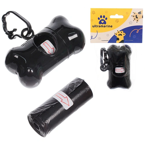 Контейнер с пакетами для уборки за собакой с карабином,цвет черный 15*8*4см Ultramarine✦
