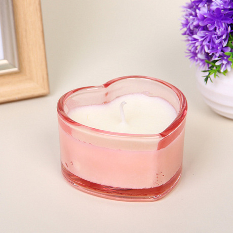Свеча в стакане "Сердечко" 8*4,8 см, Розовый