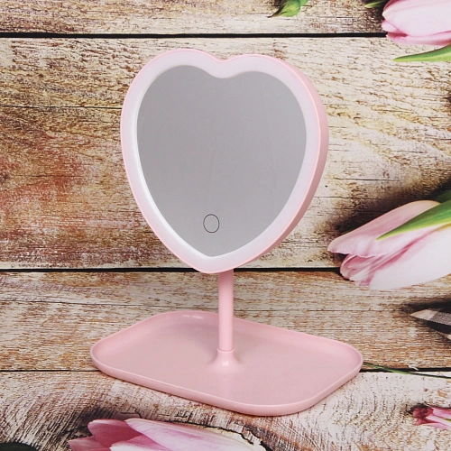 Зеркало настольное с подсветкой на подставке Mary Touch - Heart, цвет розовый, USB, 2029см_3