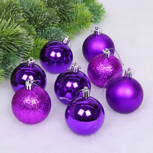 Новогодние шары 6 см (набор 24 шт) "Микс фактур", фиолетовый
